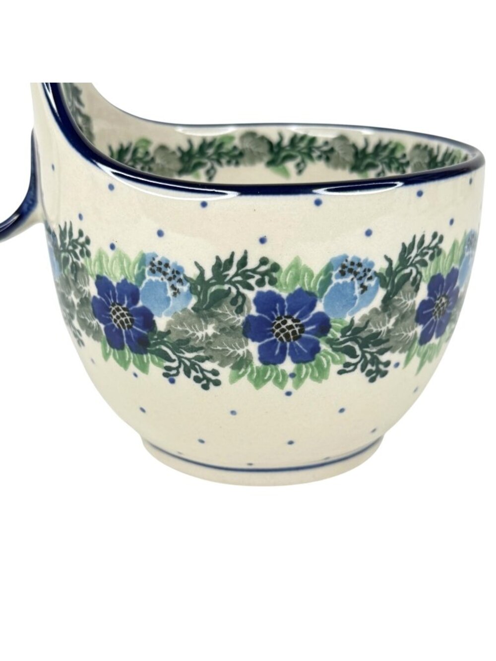 Boleslawiec Ceramika Art Polish Pottery Bowl With Loop Handle Blue Floral Soup - Picture 2 of 10